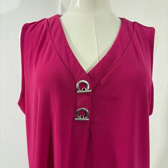 Pink 89th & Madison Size Large B-Neck Hot Pink Tank Blouse w/ Silver Hook Detail - Picture 2 of 9